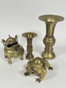 A Chines brass cast brass Fu incense burner with open mouth and hinged head  H x 20cm  D x 11cm, a
