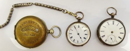 A group of three pocket watches/cases comprising a hallmarked silver pocket watch with enamel