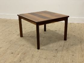 Mobelfabrik Toften, a Danish mid century hardwood low table, the rectangular top raised on square