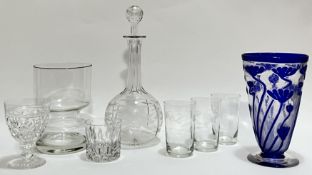 A mixed group of glassware comprising a cut crystal decanter (h- 33cm), five various glasses (three