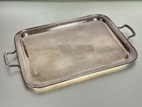 A large Epns rectangular two handled drinks tray inscribed with letter S  L x 51cm W x 38 shows