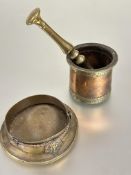 A Trench Art Canadian officers cap ashtray H x 5cm D x 11cm and a Eastern copper brass banded