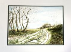 Heather RS, Landscape view, watercolour, signed, in a wooden frame. (25cmx35cm)