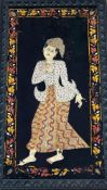 A hand-work panel of a Burmese dancer, made with cloth, sequences and thread etc, in a black