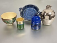 A collection of pottery and stoneware to include a blue-glazed two-handled dish D x 17cm, an ovoid