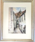 A.S.C, Old Playhouse Close 1917, watercolour and pencil, signed, initialled, dated bottom left in