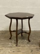 A late Victorian mahogany centre table, the octagonal with moulded edge raised on cabriole