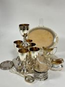 A collection of Epns to include a set of seven baluster red wine goblets H x 15cm , table mats and