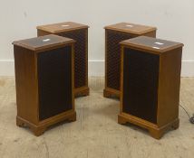 Two pairs of Vintage Dynatron box speakers, in burr walnut and mahogany veneered cases on bracket