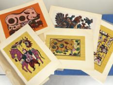A folio containing a collection of five unmounted Vietnamese Dongho Village wood block prints