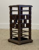 A Chinese style hardwood stick stand, complete with drip tray. H56cm, D26cm.