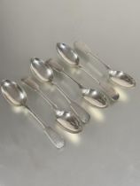 A set of six Victorian Edinburgh silver fiddle pattern desert spoons Edinburgh 1849 L x 18cm 216.3g