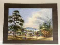 J H Jolliffe, View of Martaban Burma with figures in traditional dress, watercolour, signed and date