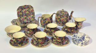 A Royal Winton China, "Hazel" pattern part tea service comprising, a teapot (h-16.5cm), six tea