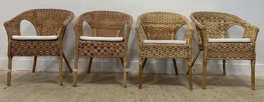 A matched set of four Lloyd Loom style basketwork tub chairs. H88cm.