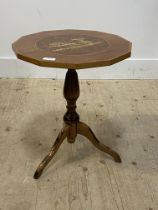 An Italian Sorento ware style occasional table, the specimen wood marquetry octagonal top inlaid