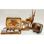 A leather cased gentleman's shaving set with engine turned accoutrements including comb, mirror,