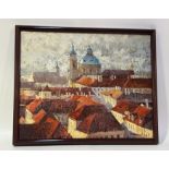Signed indistinctly, Prague cityscape scene, oil on canvas, signed bottom right, framed. (