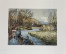 Unknown Artist, Study of a riverbank with a boat, watercolour and pencil, unsigned, framed (