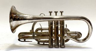 A Boosey and Hawks 'sovereign' chrome plated trumpet, cased. (L35cm)
