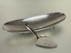 A 1960's Keswick Staybrite danish inspired elongated dish with planished finish and rolled edge