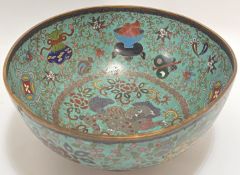 A large Meiji period Japanese cloisonne enamel bowl decorated to the exterior with abstract floral m