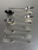 A set of four George III London silver Old English pattern desert forks engraved with initial M