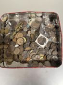 A tin box containing a very large collection of Victorian and later pennies, half pennies, sixpence,
