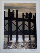 F.Price, A view of a bridge with Bhikkhus walking at sunset, photographic limited print 1/50, signed