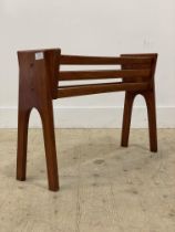 A mid 20th century stained hardwood and pine plant stand with slatted sides and 'A' frame panel