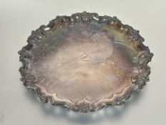 A vintage Walker & Hall Epns George III style drinks tray with scalloped C scroll and floral