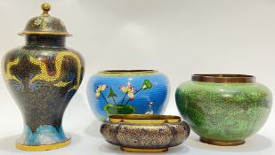 A group of twentieth century Chinese cloisonne enamels comprising a baluster form lidded jar decorat