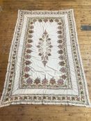 Edwardian cream silk single bed cover bordered with Kashmiri stitch and design panel with