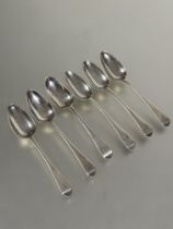 A set of six George III London silver Old English pattern dessert spoons with engraved initial M