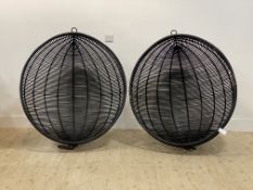 A pair of modern hanging basket garden chairs, each complete with heavy duty chains. W100cm.