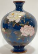A 'Golden Age' Meiji period Japanese cloisonne enamel vase depicting peonies in fine bokashi enamels