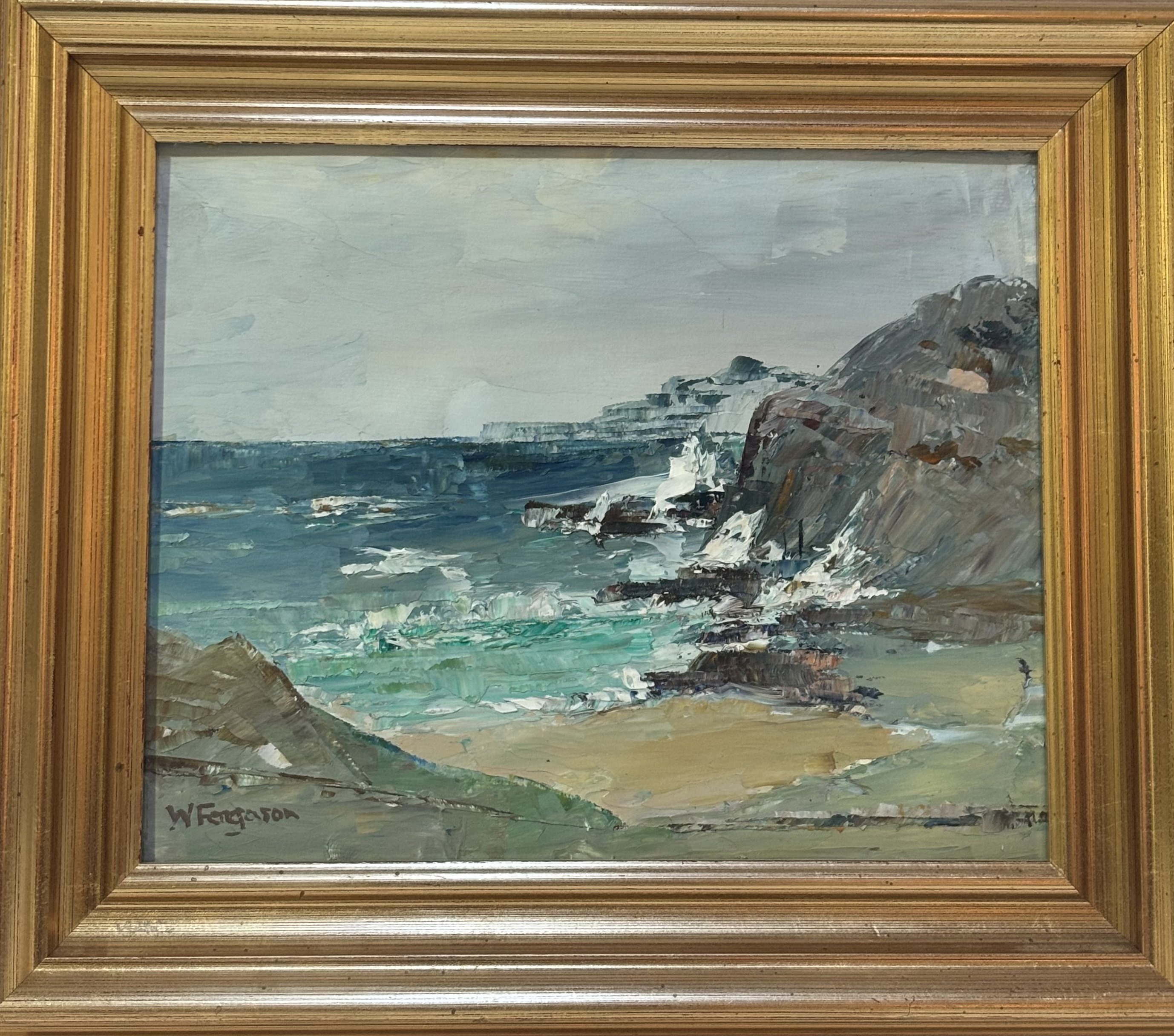 William Fergusson, Clabach Beach, Isle of Coll, acrylic on board, signed bottom left in a gilt