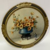 Elizabeth King (American), Marigolde print, in a circular composition glitter frame. (37cmx37cm)