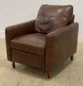 A contemporary armchair, retailed by John Lewis, the frame upholstered in brown leather and raised