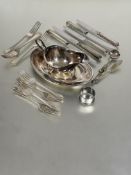 A collection of Epns to include a sauce boat and stand, part set of bead pattern flatware and a