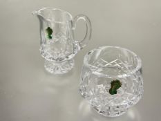 Waterford slice cut crystal cream jug and sugar bowl with attached original labels H x 12cm (2)