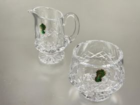 Waterford slice cut crystal cream jug and sugar bowl with attached original labels H x 12cm (2)