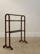 An early 20th century stained and ring turned five rung towel rail. H75cm, W63cm, D29cm.