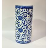 A 20thc Chinese blue and white ceramic stick-stand. (h-47cm w-22cm)