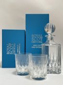 A boxed Royal Scot Crystalhand cut lead crystal whisky decanter together with two glasses (boxed)