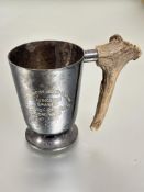 Property of the late Countess Haig, a Epns tapered horn handled tankard presented to Lord Haig on
