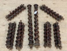 A pair of Victorian spiral turned rosewood pilasters (L63cm) together with a quantity of Victorian