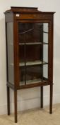 An Edwardian inlaid mahogany display cabinet, with ledge back above a glazed case enclosing two