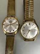 Vintage gents gilt metal Omega automatic Seamaster style watch with silvered dial and dart shaped