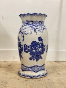 A Staffordshire Ironstone blue and white glazed ceramic floor vase or stick stand. H51cm.